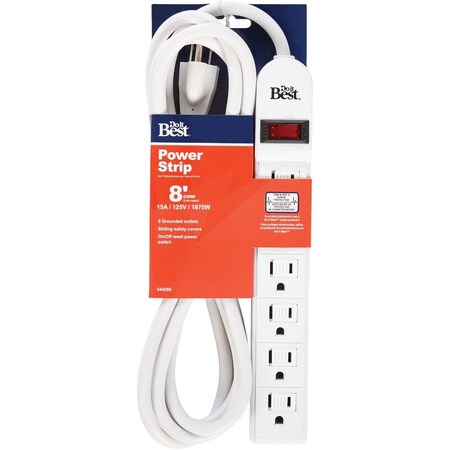 All-Source Power Strip, 6 Outlet(s) 8 ft., White LTS-6H